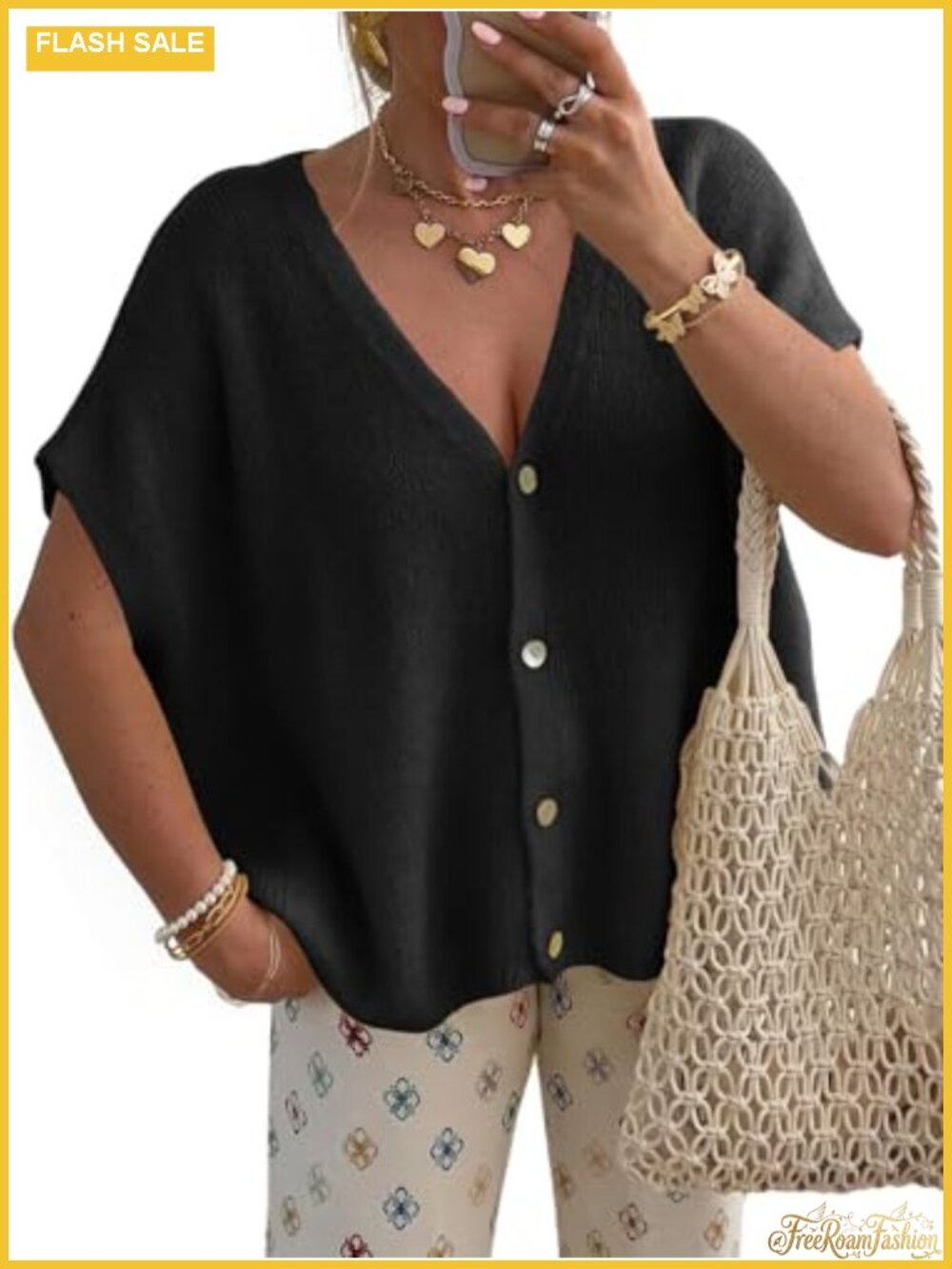 Womens Lightweight Short Sleeve Cardigan V-Neck Button Up Knit Sweater